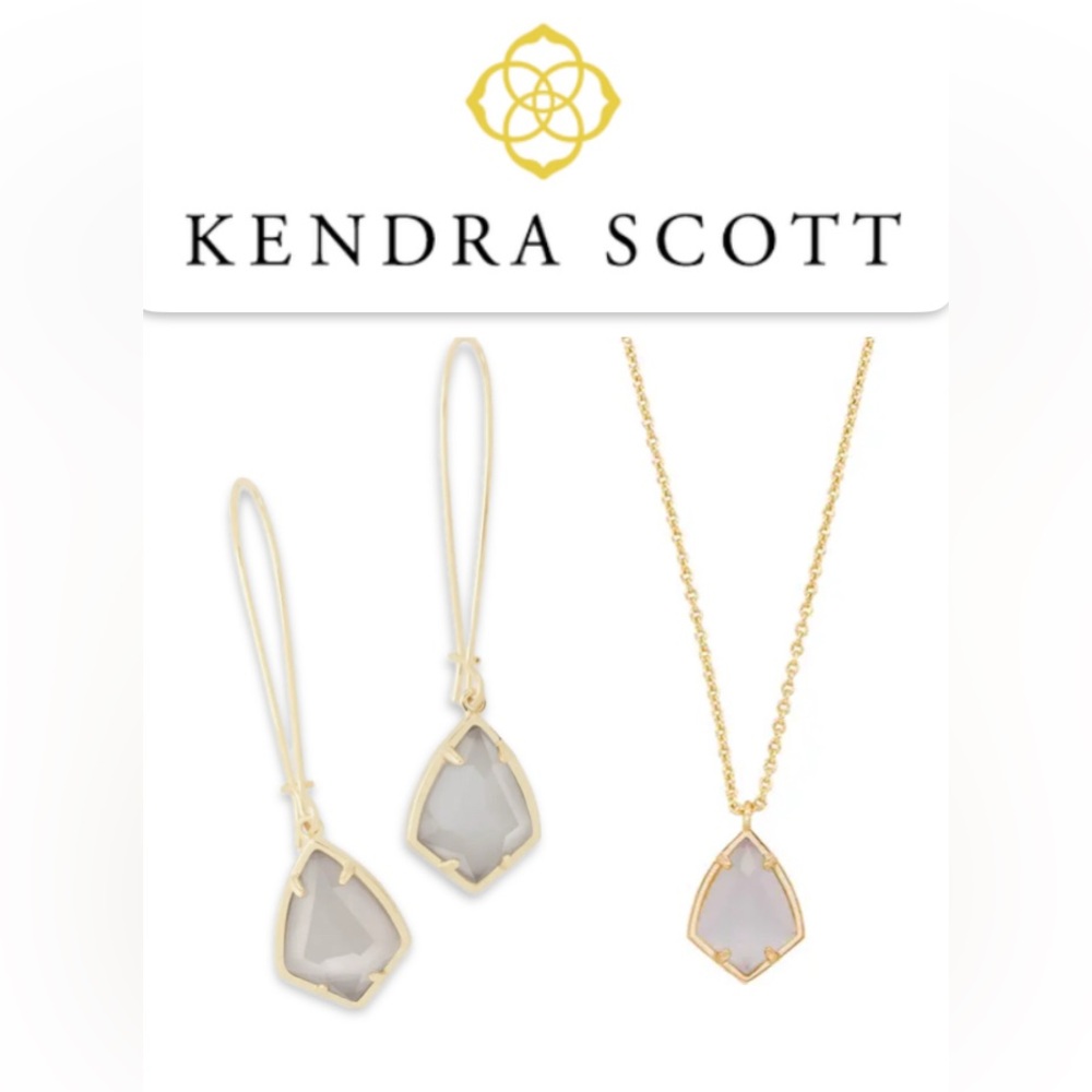NWT Lot of 2x [Kendra Scott] Carinne Earrings & Cory Pendant Necklace Slate/Gold - Picture 3 of 15